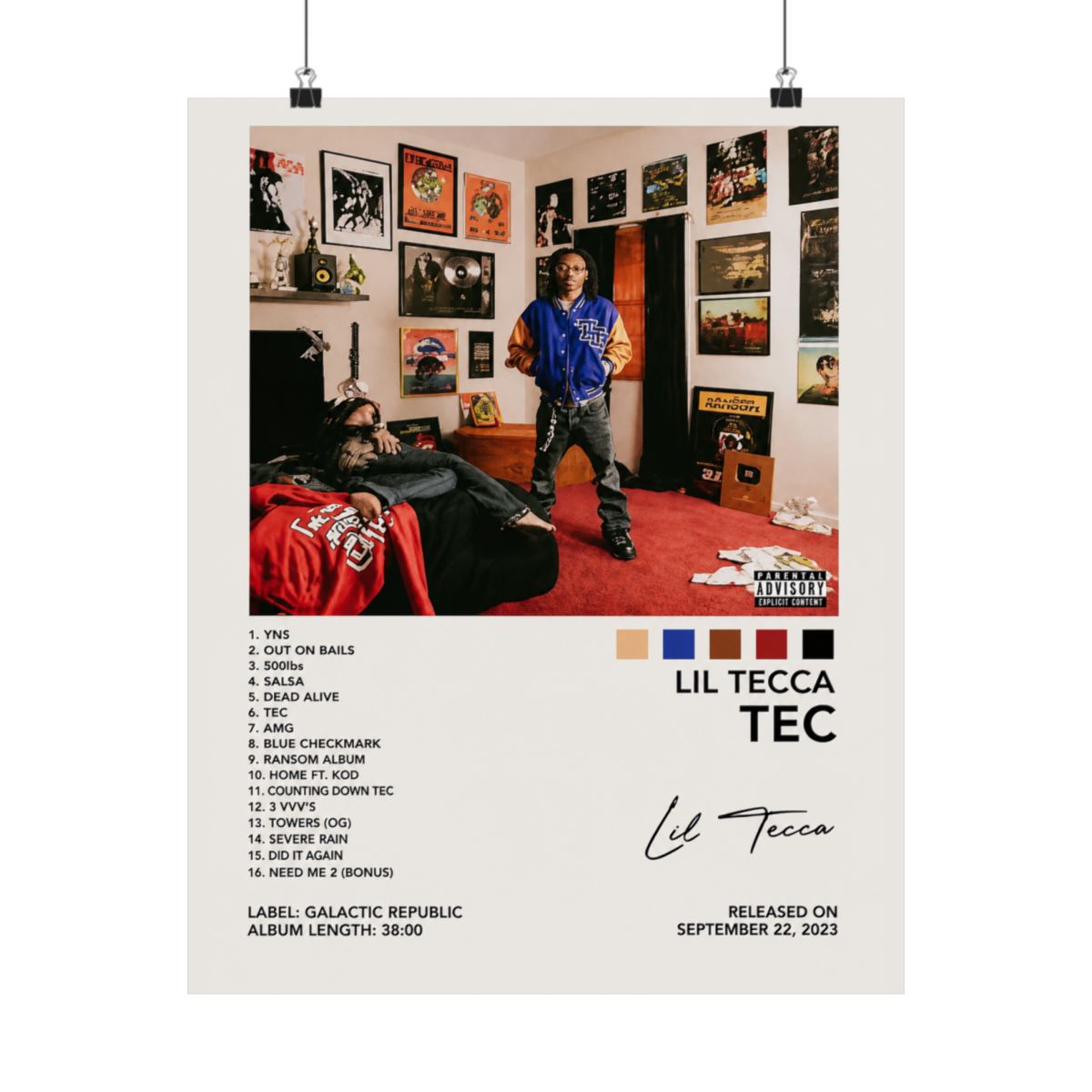 MOOWI Lil Tecca Poster Tec Album Cover Poster for Bedroom Aesthetic Posters Art Wall Decor 16x24inch(40x60cm), Frame-style-5 - alternate angle 2, merchandise